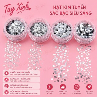 Hạt Kim Tuyến Nail Bạc Cao Cấp | Charm Sao Tim Tròn Trang Trí Móng | Phụ Kiện Nail Tay Xinh