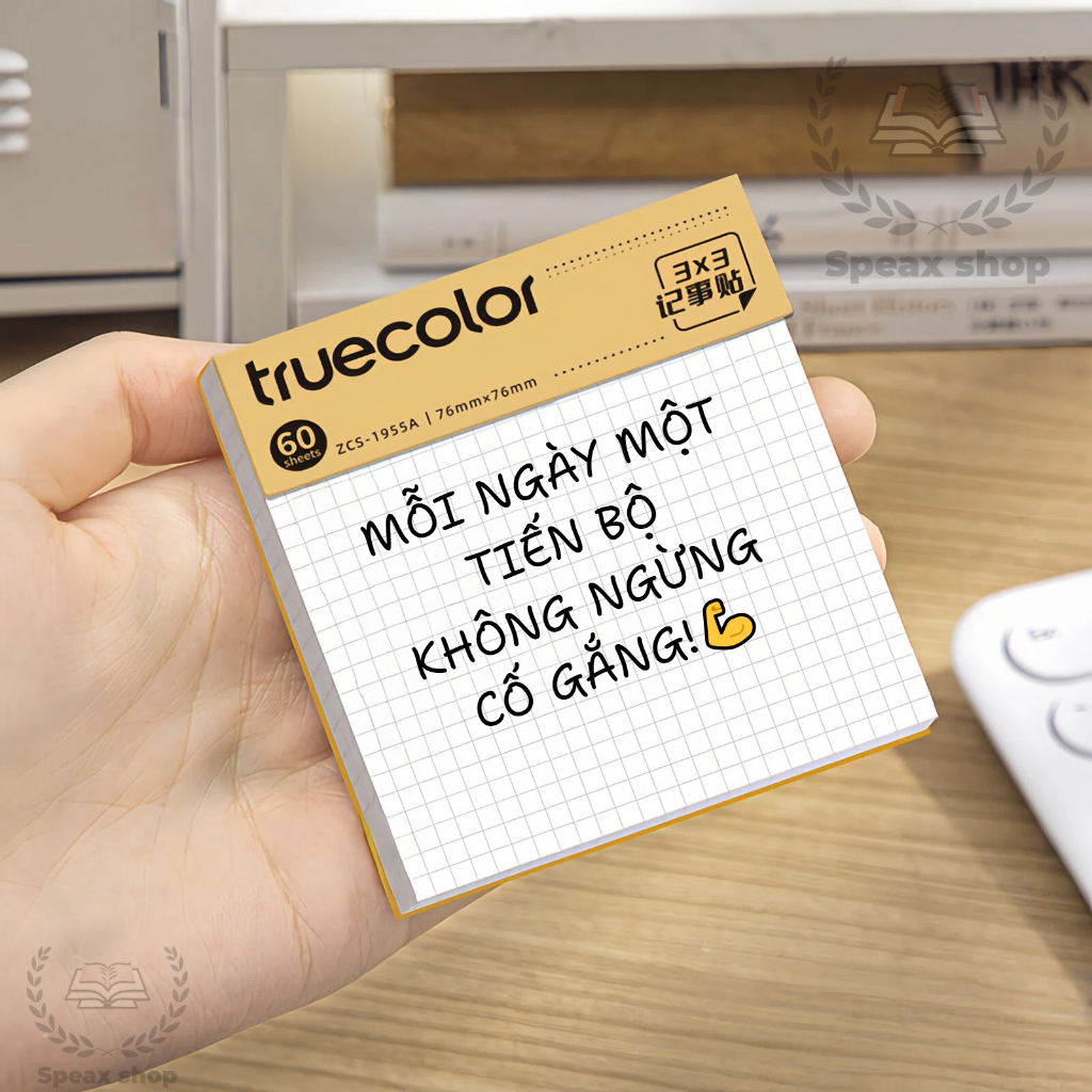 Giấy Note Dán Truecolor Màu Gỗ Tự Nhiên 60 Tờ Giấy Ghi Chú Xé Dán Tiện Lợi Kẻ Ngang / Caro / Trắng Cho Học Tập Văn