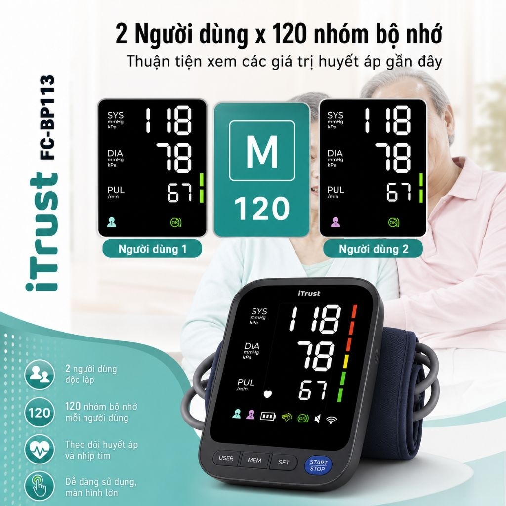 [Chính hãng]Máy đo huyết áp bắp tay ITrust BP113 màn hình led lớn,giọng nói tiếng việt,bảo hành | BigBuy360 - bigbuy360.vn