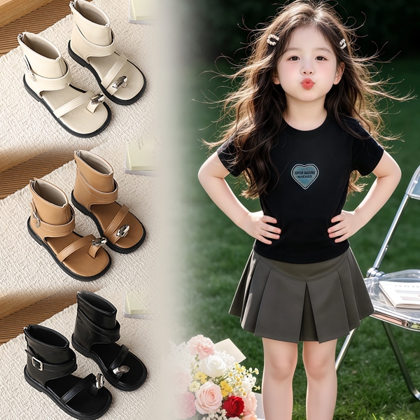 Bella Neman Giày sandal bé gái cổ cao kẹp ngón khóa kim loại, đế mềm êm chân mùa hè