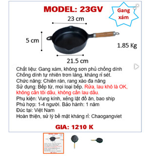 23GV chảo gang xám đa năng tay cầm gỗ