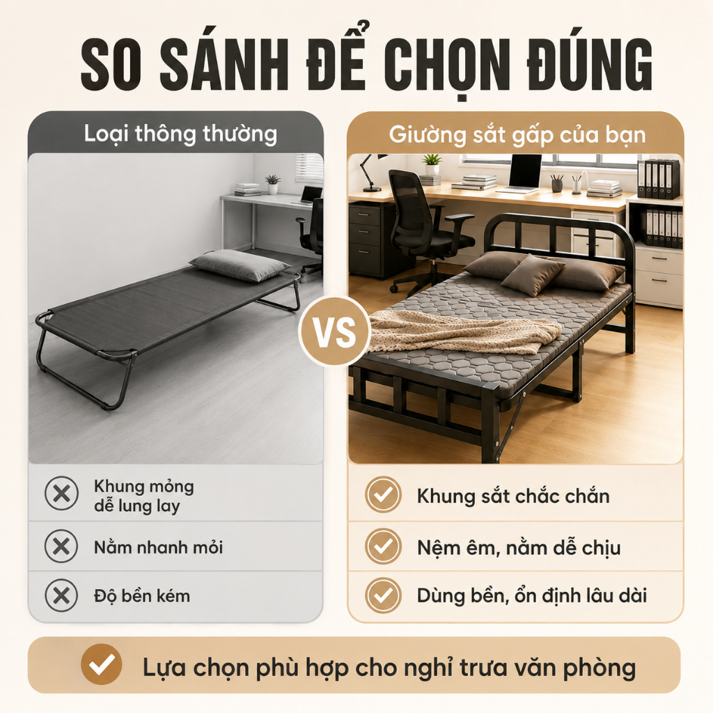 REX giường gấp gọn Khung Thép Cao Cấp  Chắc Chắn Văn Phòng Nhà Ở Chịu Tải 500KG | BigBuy360 - bigbuy360.vn