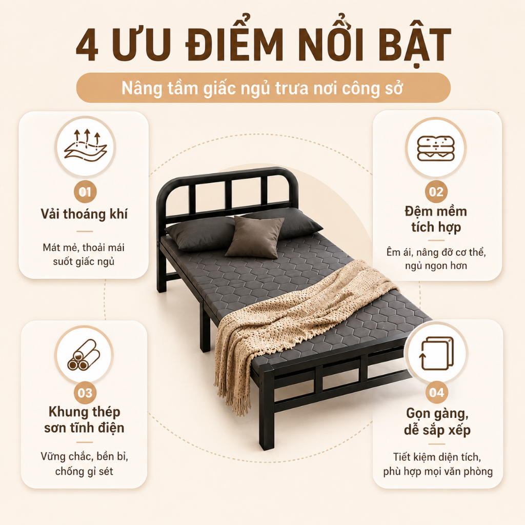 REX giường gấp gọn Khung Thép Cao Cấp  Chắc Chắn Văn Phòng Nhà Ở Chịu Tải 500KG | BigBuy360 - bigbuy360.vn