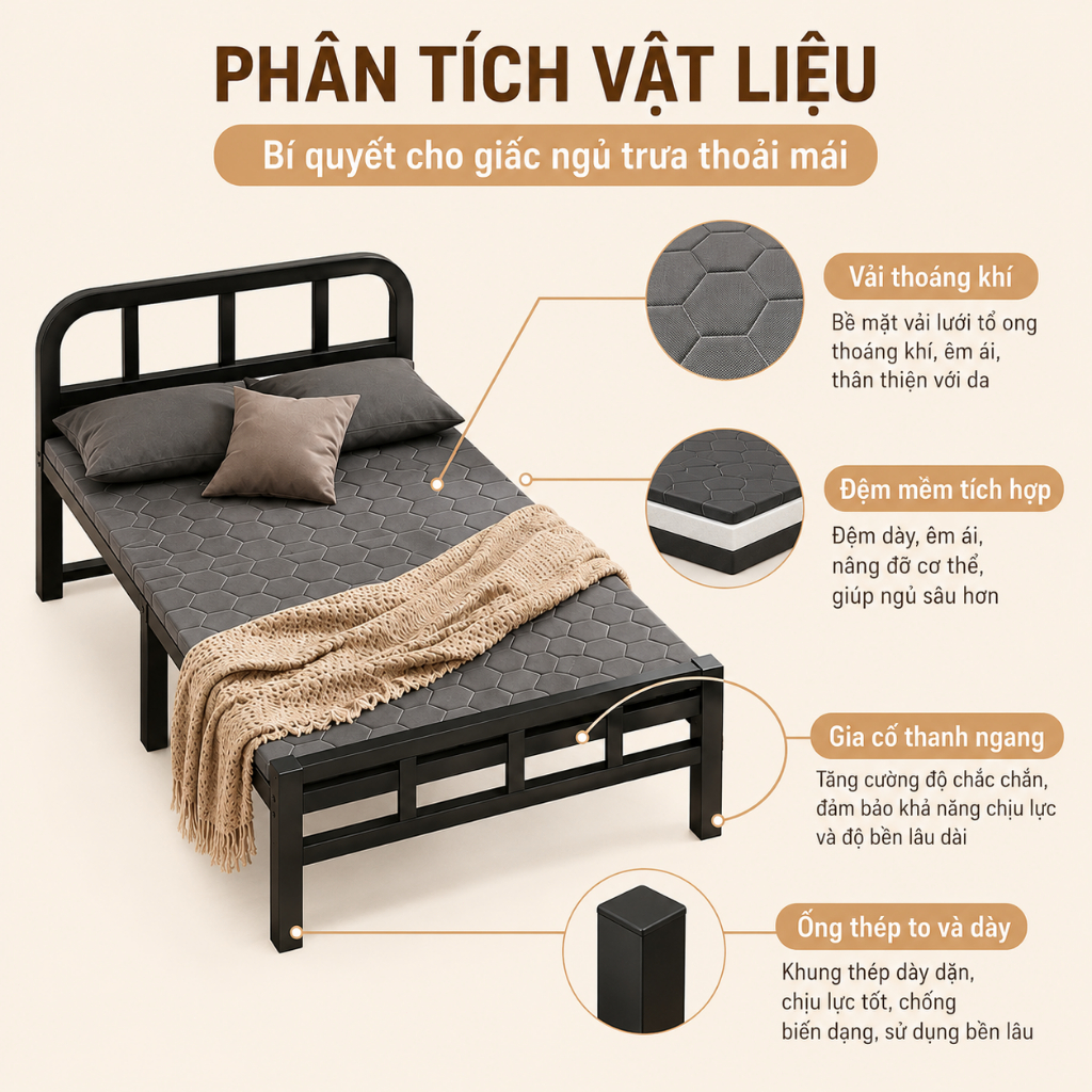 REX giường gấp gọn Khung Thép Cao Cấp  Chắc Chắn Văn Phòng Nhà Ở Chịu Tải 500KG | BigBuy360 - bigbuy360.vn