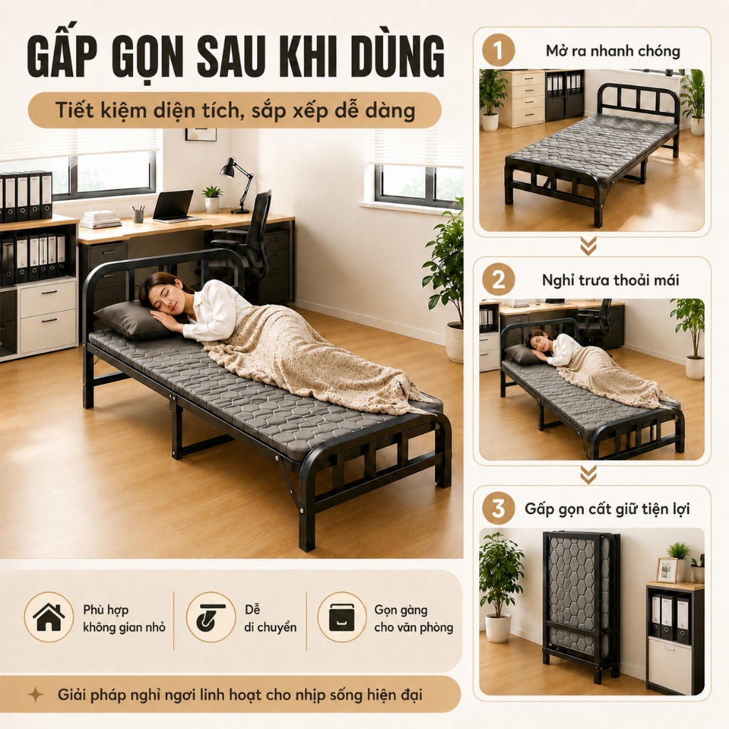 REX giường gấp gọn Khung Thép Cao Cấp  Chắc Chắn Văn Phòng Nhà Ở Chịu Tải 500KG | BigBuy360 - bigbuy360.vn