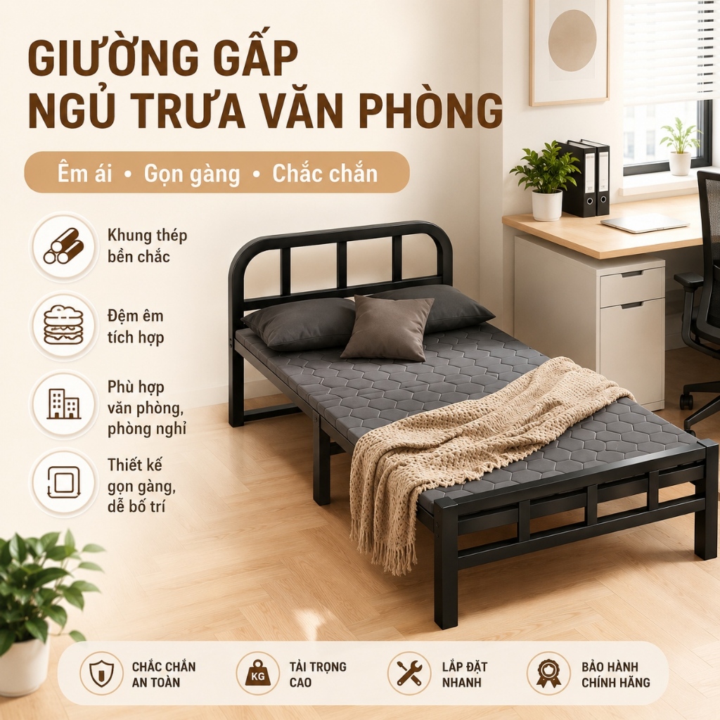 REX giường gấp gọn Khung Thép Cao Cấp  Chắc Chắn Văn Phòng Nhà Ở Chịu Tải 500KG | BigBuy360 - bigbuy360.vn
