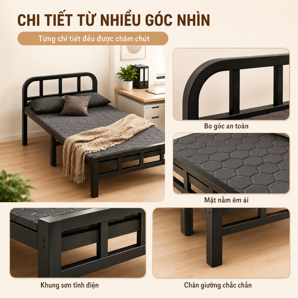 REX giường gấp gọn Khung Thép Cao Cấp  Chắc Chắn Văn Phòng Nhà Ở Chịu Tải 500KG | BigBuy360 - bigbuy360.vn
