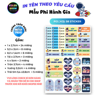 In theo yêu cầu -Set Sticker Dán Đồ Dùng Cho Bé -Hình Phi Hành Gia-Decal PVC chống thấm - Colorboom