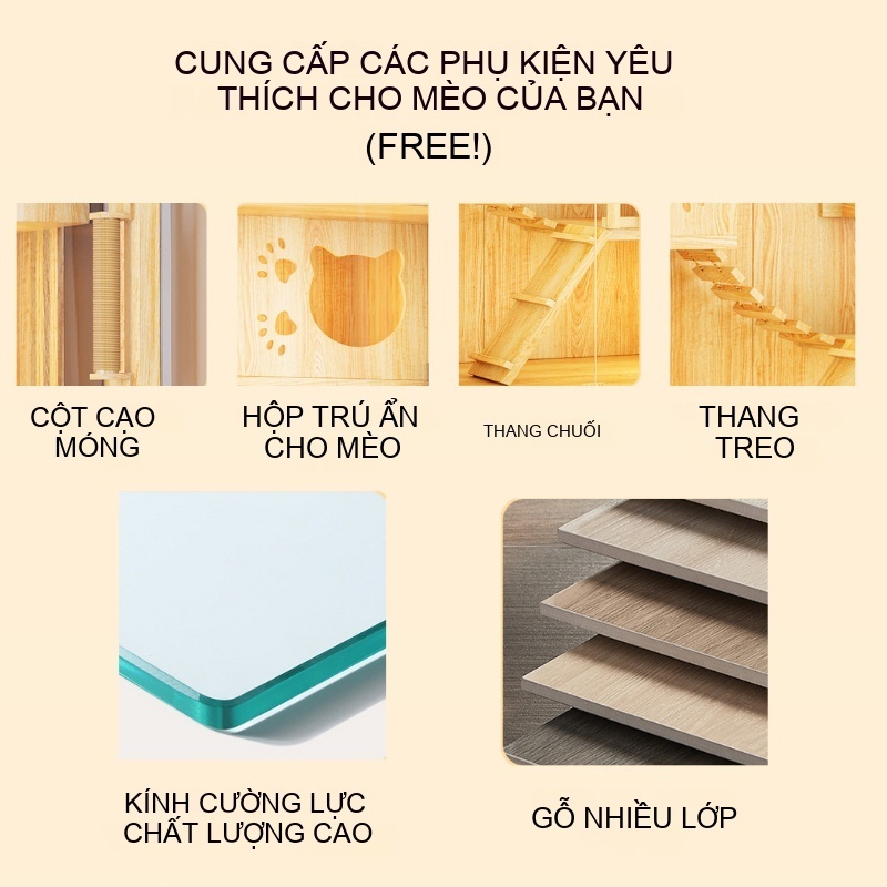 Tủ Nhà Mèo Biệt Thự Cỡ Lớn Nhiều Tầng Không Gian Rộng Rãi Vui Chơi Thoải Mái Cho Nhiều Mèo