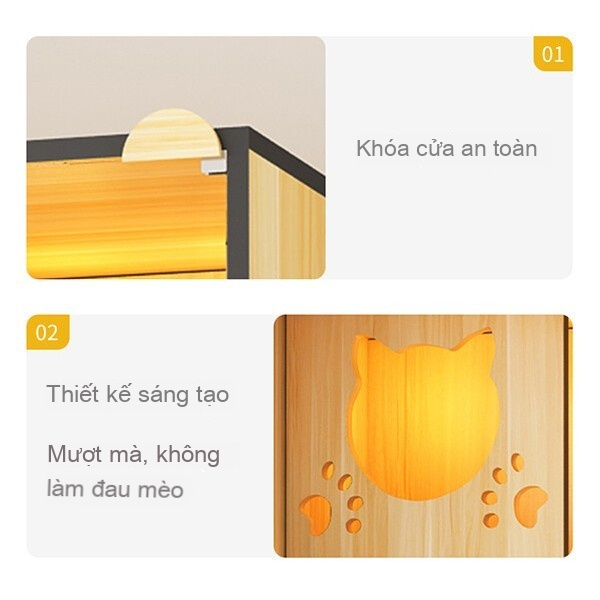 Tủ Nhà Mèo Gỗ Cao Cấp Đa Năng Có Thang Leo Khay Vệ Sinh Thiết Kế Sang Trọng Nuôi Mèo Trong Nhà