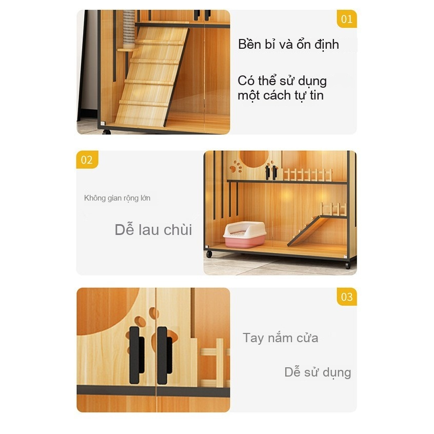 Tủ Nhà Mèo Gỗ Cao Cấp Đa Năng Có Thang Leo Khay Vệ Sinh Thiết Kế Sang Trọng Nuôi Mèo Trong Nhà
