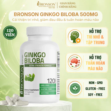 [DATE 9/26] Viên Uống Bổ Não Bronson Ginkgo Biloba 500mg, Hỗ Trợ Trí Nhớ, Giảm Đau Đầu & Tuần Hoàn Máu Não, 120 Viên