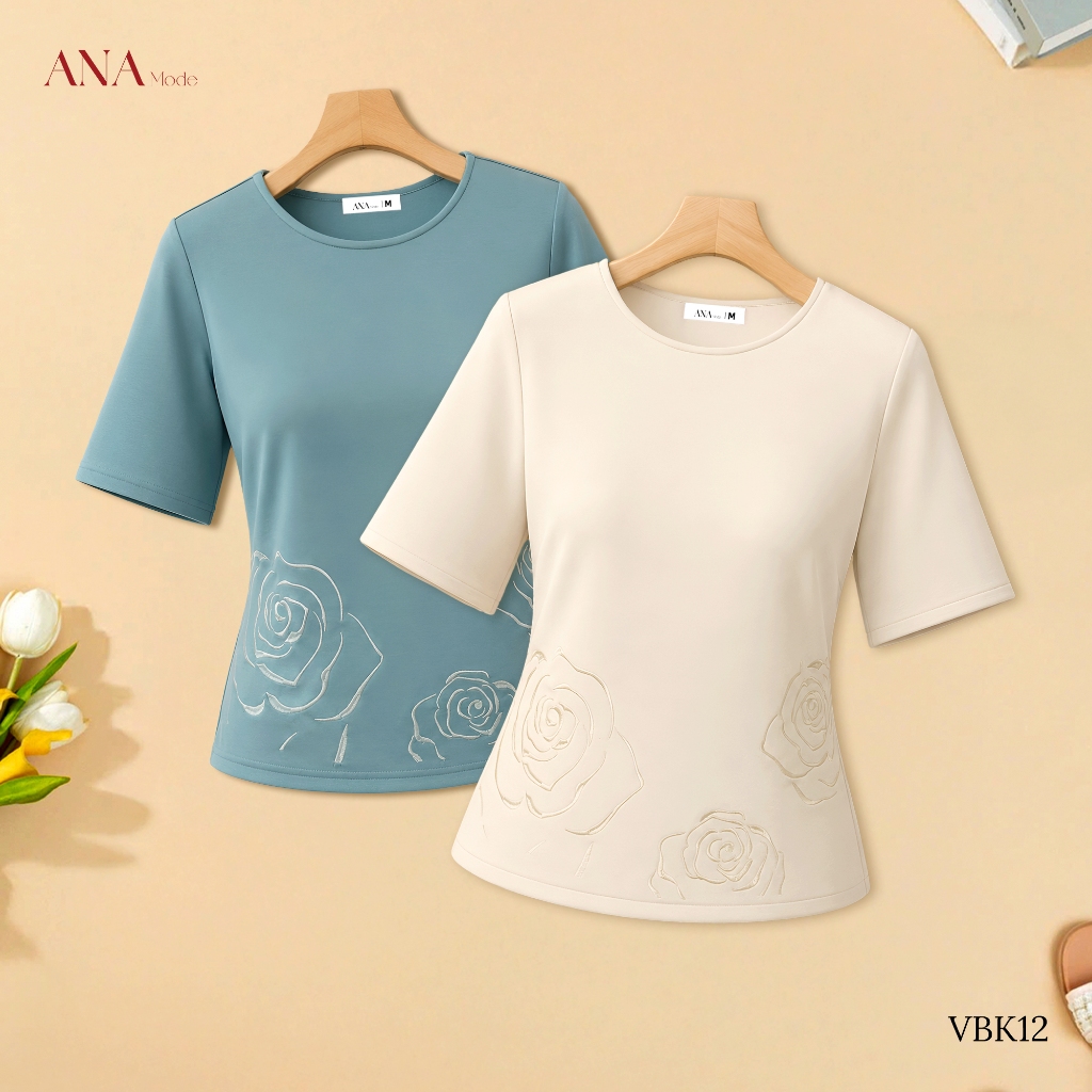 Áo Thun Thêu Hoa Trung Niên ANA Mode Chất Liệu Cotton Mềm Mịn Mát Đi Chơi Quà Tặng Mẹ AK25VBK12