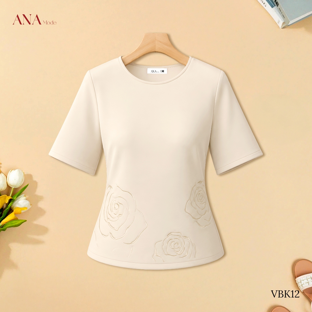 Áo Thun Thêu Hoa Trung Niên ANA Mode Chất Liệu Cotton Mềm Mịn Mát Đi Chơi Quà Tặng Mẹ AK25VBK12