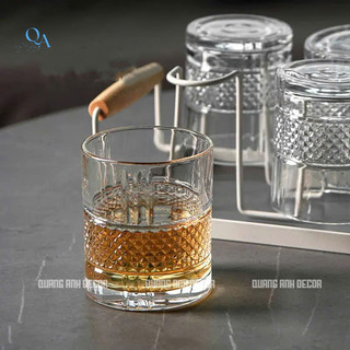 BỘ 6 LY Thủy Tinh  Pha Lê Uống R.Ư.Ợ.U Ngoại, ROCK, WHISKY, CHIVAS Họa Tiết THÂN KIM CƯƠNG 300ML