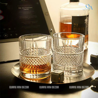 BỘ 6 LY Thủy Tinh  Pha Lê Uống R.Ư.Ợ.U Ngoại, ROCK, WHISKY, CHIVAS Họa Tiết THÂN KIM CƯƠNG 300ML