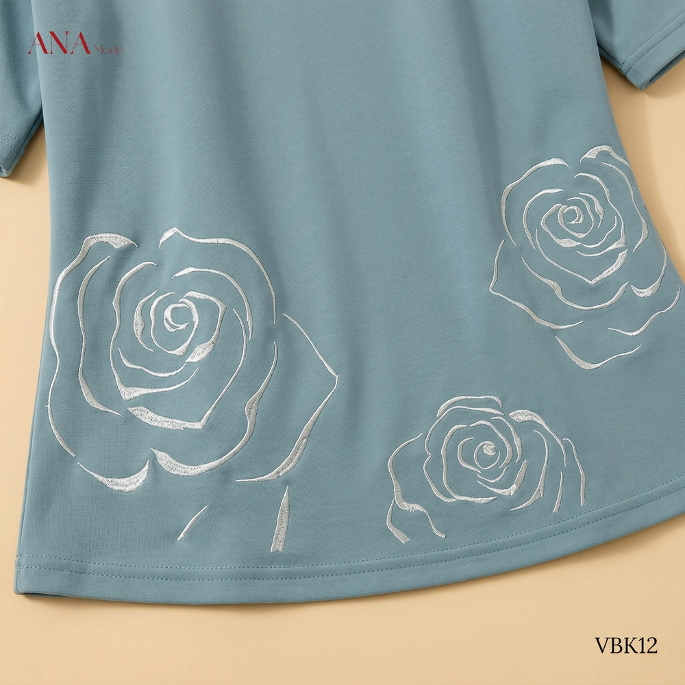 Áo Thun Thêu Hoa Trung Niên ANA Mode Chất Liệu Cotton Mềm Mịn Mát Đi Chơi Quà Tặng Mẹ AK25VBK12
