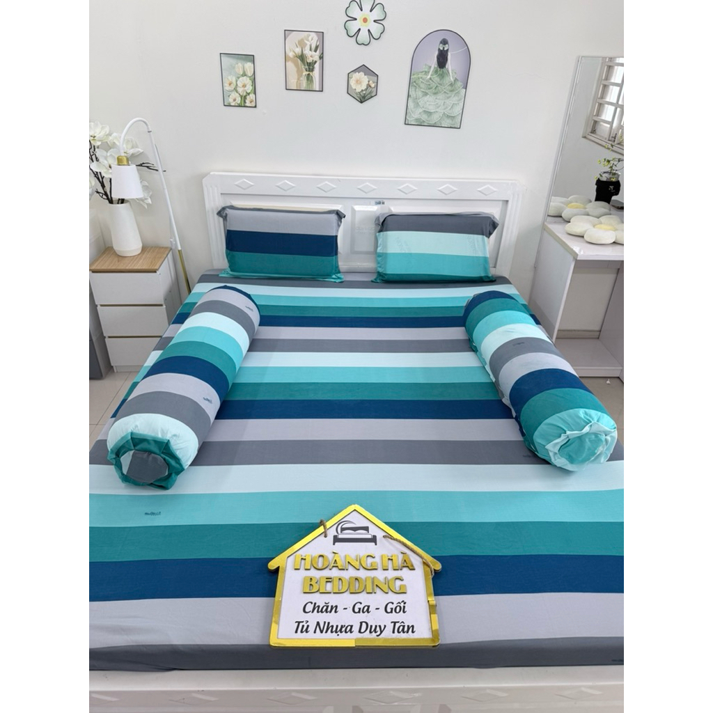 bộ ga thun lạnh SỌC XANH CÓ 2 áo ôm khóa kéo