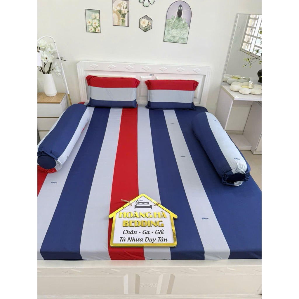 BỘ GA THUN LẠNH CÓ 2 ÁO GỐI ÔM DÂY KÉO mẫu CỜ XANH