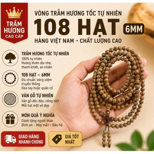 Vòng Tay Trầm Hương 108 Hạt 6mm (Trầm Tốc Vườn Quảng Nam) - Chuỗi Trầm Tự Nhiên Đeo Tay, Đeo Cổ Bình An Cho Nam Nữ