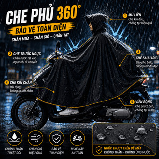 Áo Mưa Choàng Trùm Freesize Chống Thấm 100% Vải Oxford PVC Cao Cấp Che Kín Toàn Thân Đi Xe Máy Mưa Lớn Không Lo Ướt