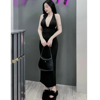 váy body cổ yếm đính hoa xuông dài sang chảnh ( video shop quay thật )
