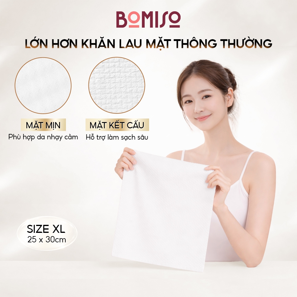 Khăn Lau Mặt Dùng 1 Lần BOMISO Viscose 80gsm Cao Cấp - Combo 4 Hộp 200 Tờ Khăn Mặt Khô Tẩy Trang