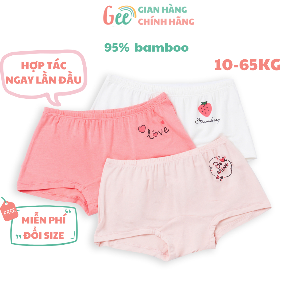 Chip đùi bé gái Gee, set 3 quần lót cho bé gái, vải sợi tre, sợi sồi mềm mịn, mát, thấm hút, co giãn, sx tại VN, 10-65kg