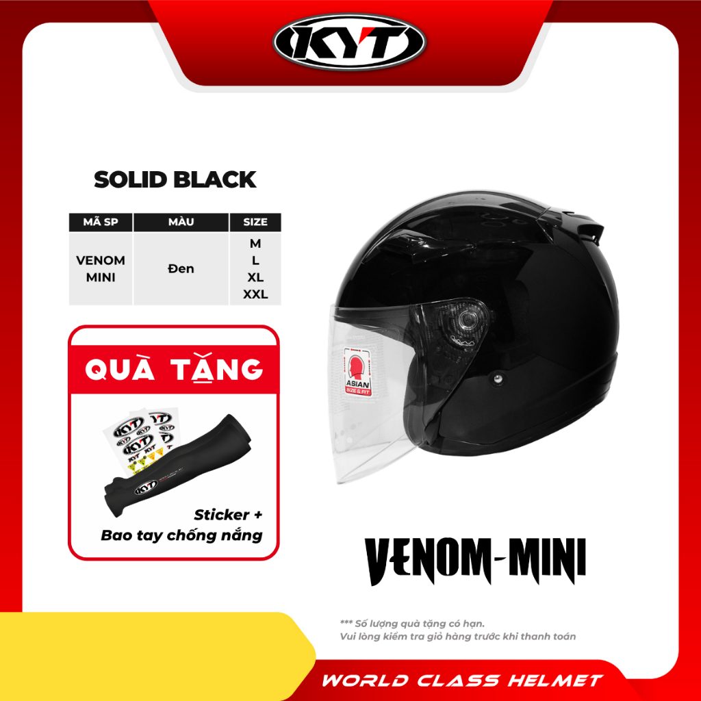 KYT - Nón Bảo Hiểm 3/4 K-RACING VENOM OPEN MINI SOLID BLACK – Nón 3/4 ...