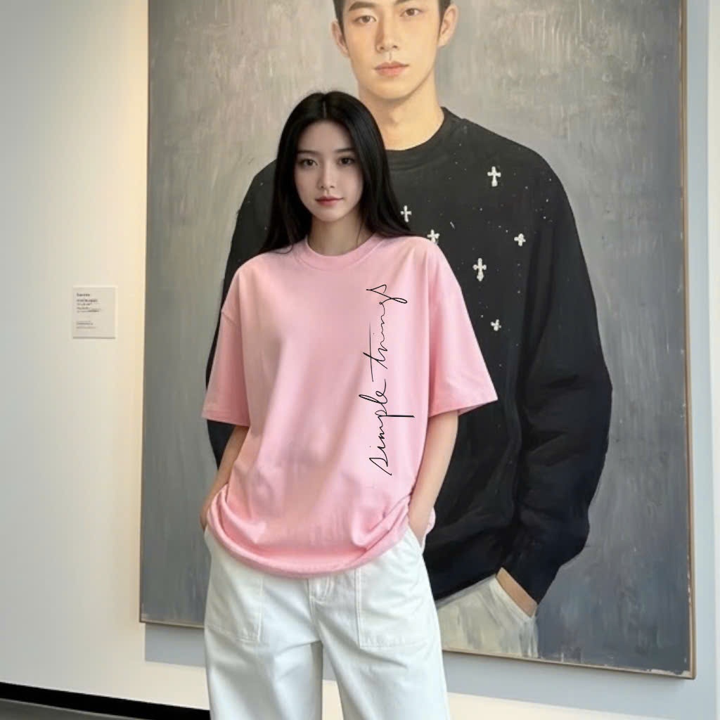 Áo Đôi  -Áo thun  nam nữ cotton 100% thoáng mát, chất liệu co giãn - SIMPLE DỌC