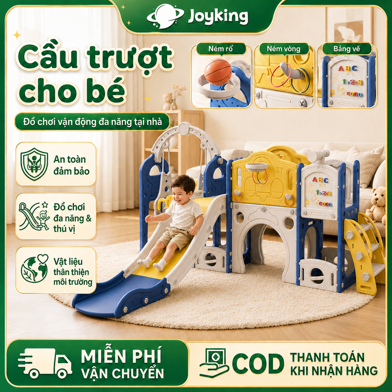 Cầu Trượt Cho Bé Trai Bé Gái Gấp Gọn Tiện Lợi - Máng Trượt Mở Rộng Chống Lật Chất Liệu An Toàn Không Mùi Bảo Hành 1 Năm