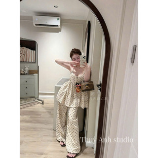 Set Hai dây chấm bi quần dáng dài ( Hàng chuẩn L1)