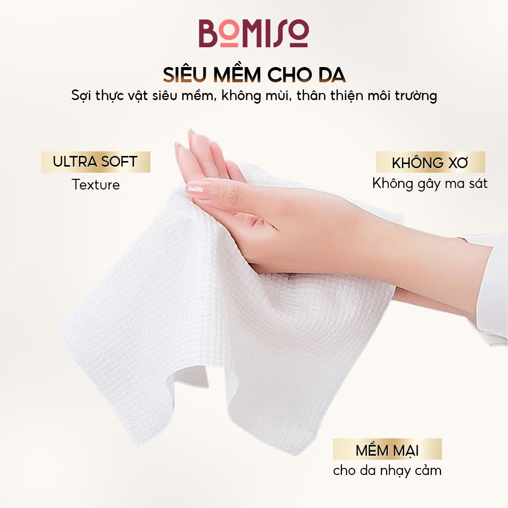 Khăn Lau Mặt Dùng 1 Lần BOMISO Viscose 80gsm Cao Cấp - Combo 4 Hộp 200 Tờ Khăn Mặt Khô Tẩy Trang