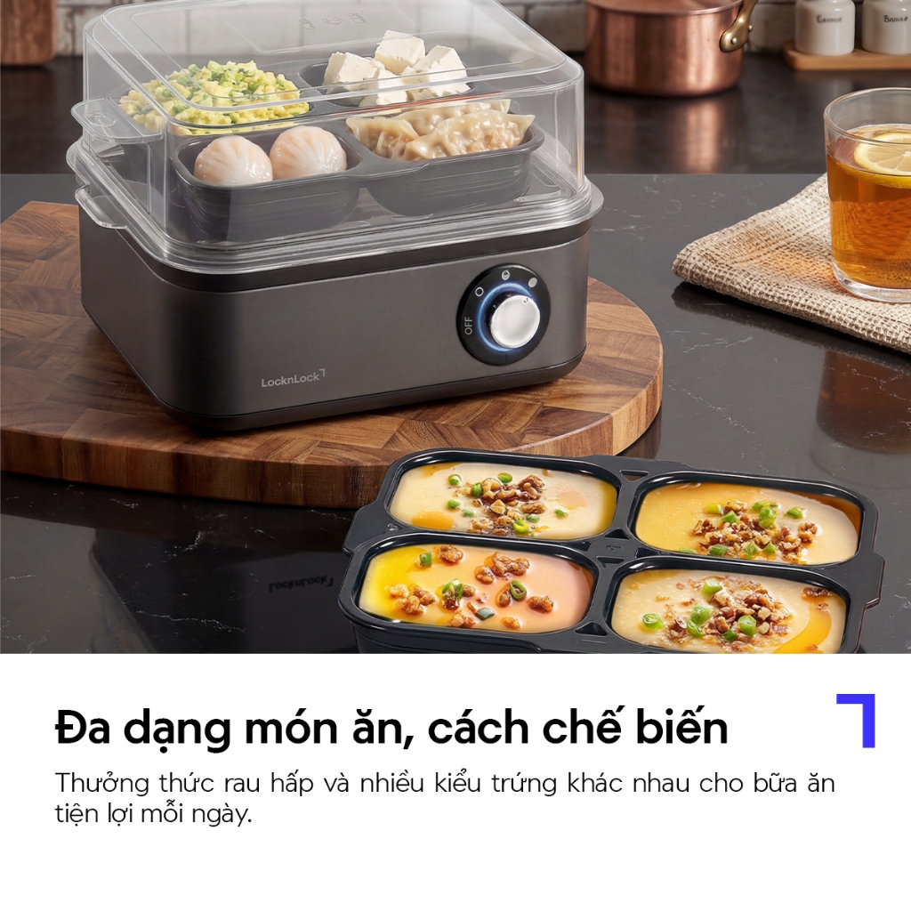 Máy Hấp Trứng Đa Năng LocknLock Multi Egg Cooker EJE223GRY Màu Xám, 3 Mức Nấu Trứng - K-MALL