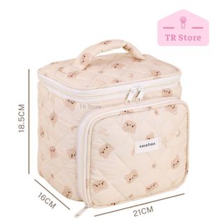 Cốp Vải Đựng Mỹ Phẩm Du Lịch Nhiều Ngăn, Có Ngăn Đựng Cọ Trang Điểm, Họa Tiết Dễ Thương