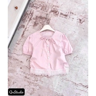 Áo sơ mi thô cổ buộc dây nơ, vạt bèo, chất liệu mềm mại thoáng mát, dễ phối đồ u1