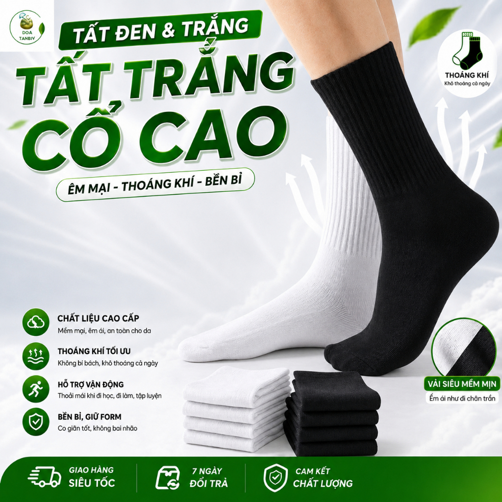 [Peinn] [ TẤT ĐEN TRẮNG] Tất vớ trắng đen nam nữ cổ cao cổ trung cổ ngắn chất liệu cotton dệt kim xuất khẩu DỪA FM