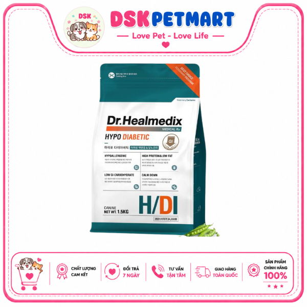 DR.HEALMEDIX HYPOALLERGENIC DIABETIC - Thức Ăn Hạt Cho Chó Quản Lý Tiểu Đường , Táo Bón  Túi 1.5KG