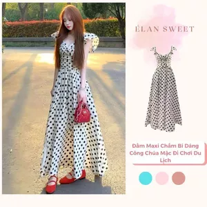 Đầm Maxi Chấm Bi Dáng Công Chúa Mặc Đi Chơi Du Lịch