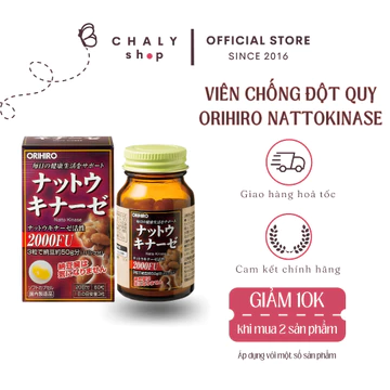 Viên Nattokinase Orihiro chống đột quỵ & phục hồi sau tai biến 60 viên Nhật