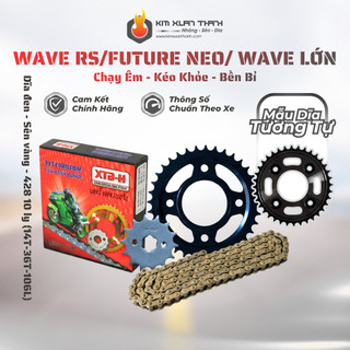 Nhông Sên Dĩa Giá Rẻ: Dĩa Đen + Sên Vàng 428H 10 Ly (14T-36T-106L) – Wave RS / Future Neo / Wave Lớn