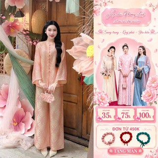 Bộ pháp phục đi chùa Tâm An tằm thọ ánh kim sang trọng, trang nghiêm - Áo dài Phương Linh