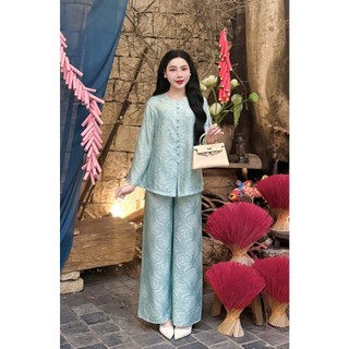 Bộ pháp phục đi chùa Tâm An tằm thọ ánh kim sang trọng, trang nghiêm - Áo dài Phương Linh