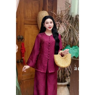 Bộ pháp phục đi chùa Tâm An tằm thọ ánh kim sang trọng, trang nghiêm - Áo dài Phương Linh