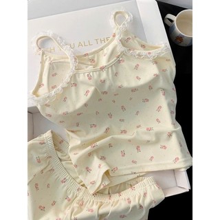 Bộ đồ ngủ nữ JOIE TRENDY form thoải mái, Set 2 dây họa tiết gấu viền bèo nữ tính