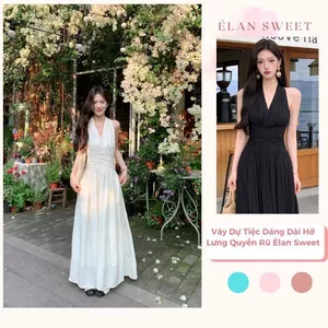 Đầm Maxi Cổ Yếm Xoắn Ngực Sang Chảnh, Váy Dự Tiệc Dáng Dài Hở Lưng Quyến Rũ Élan Sweet