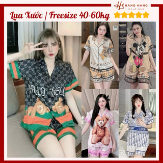 Đồ ngủ nữ 40-60kg, pijama đùi ngắn tay cộc lụa xước mềm mát 60CC03, đồ bộ nữ đồ mặc nhà thiết kế sang chảnh