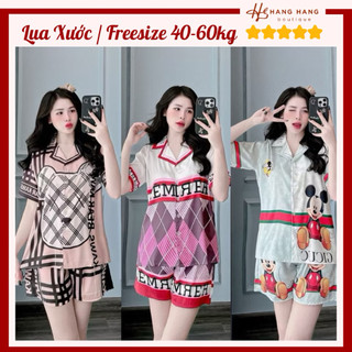 Đồ ngủ nữ 40-60kg, pijama đùi ngắn tay cộc lụa xước mềm mát 60CC03, đồ bộ nữ đồ mặc nhà thiết kế sang chảnh