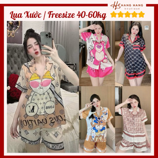 Đồ ngủ nữ 40-60kg, pijama đùi ngắn tay cộc lụa xước mềm mát 60CC03, đồ bộ nữ đồ mặc nhà thiết kế sang chảnh