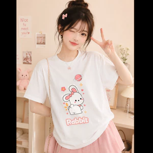 Áo thun nữ form rộng in hình thỏ cute Rabbit phong cách Kawaii dễ thương, áo phông unisex cotton mềm mịn